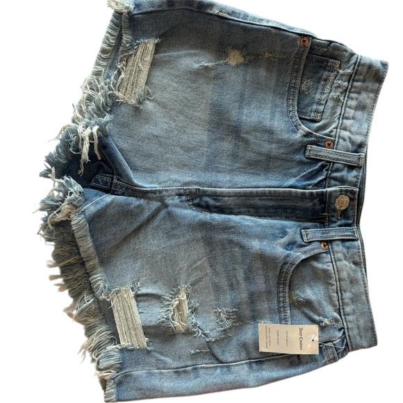 Juicy Couture Womens Denim Shorts Distressed Frayed Scarf Blue Boho Size 28 NWT - Picture 1 of 9